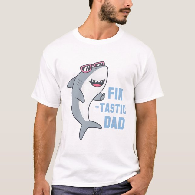 Shark Thumbs Up, Fin-tastic Dad Shark Pun T-Shirt (Front)