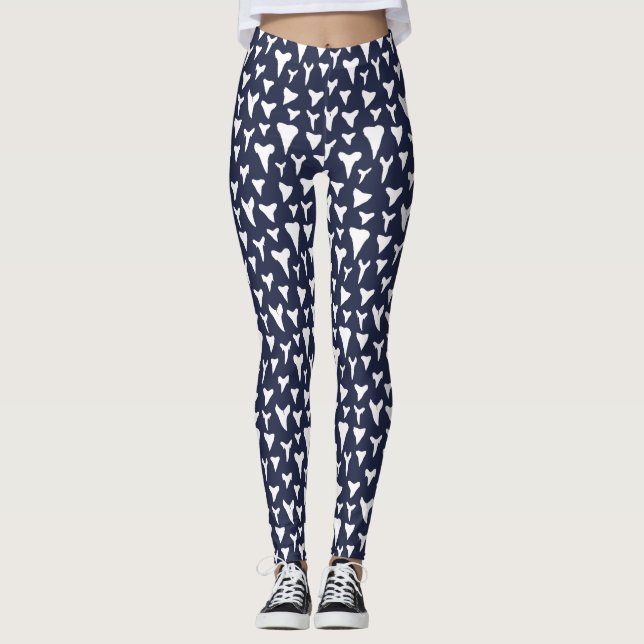Shark Tooth Blue and White Surfer Girl Leggings (Front)