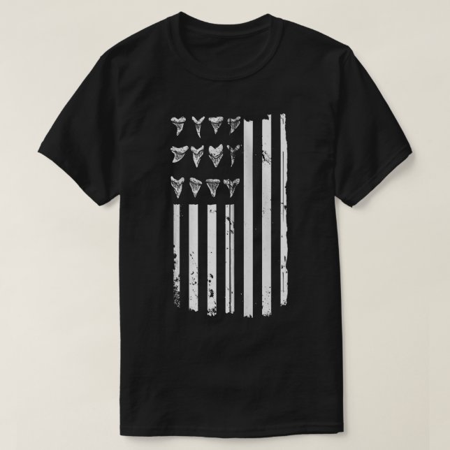 Shark Tooth Hunting American Flag Design for Fossi T-Shirt (Design Front)