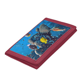 Shark, Turtle and Fish In Sea Life Tri-fold Wallet