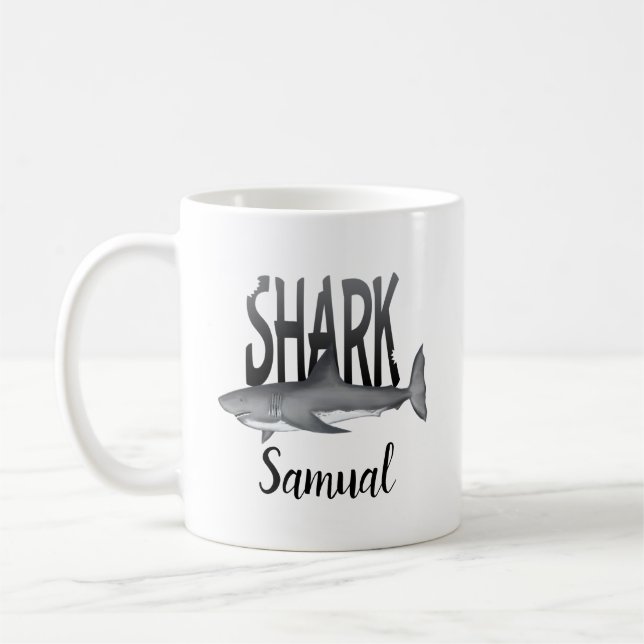 Shark Typography Cool Ocean Personalized Animal Coffee Mug (Left)