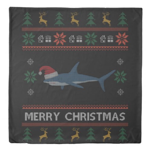 Shark Ugly Christmas Sweater Shark Santa Christmas Duvet Cover