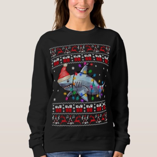 Shark Ugly Christmas Sweater Xmas Lights Family Ma