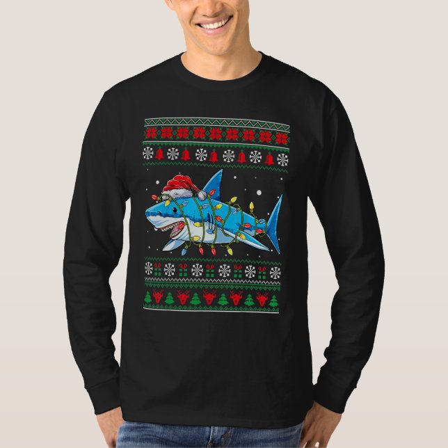Shark Ugly Christmas Sweater Xmas Lights Family Ma (Front)