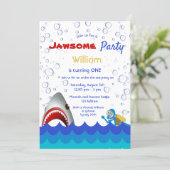 Shark under the sea 1st birthday party boy invitation (Standing Front)