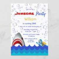 Shark under the sea 1st birthday party boy invitation