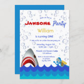 Shark under the sea 1st birthday party boy invitation (Front/Back)