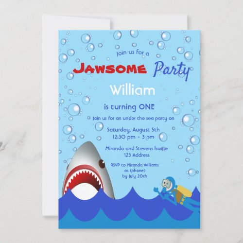 Shark under the sea 1st birthday party boy invitation