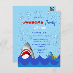 Shark under the sea 1st birthday party invitation postcard | Zazzle