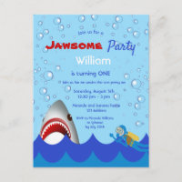 Shark under the sea 1st birthday party invitation postcard