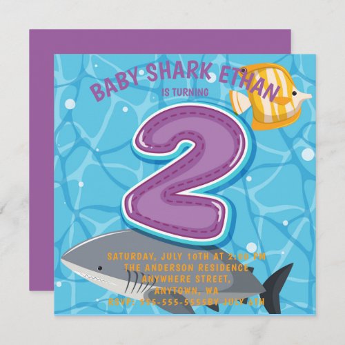  Shark Under The Sea 2nd Birthday Party Invitation