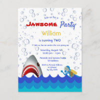 Shark under the sea 2nd birthday party invitation postcard