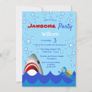 Shark under the sea 3rd birthday party boy invitation