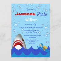 Shark under the sea 4th birthday party boy invitation