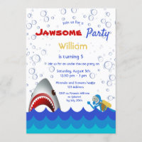 Shark under the sea 5th birthday party boy invitation