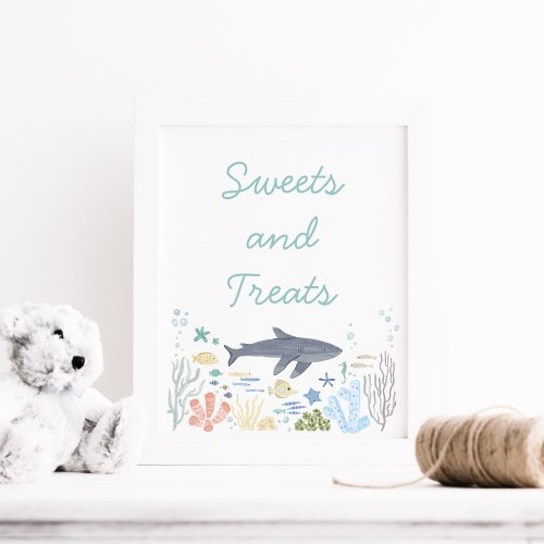Shark Under The Sea Baby Shower Sweets Poster