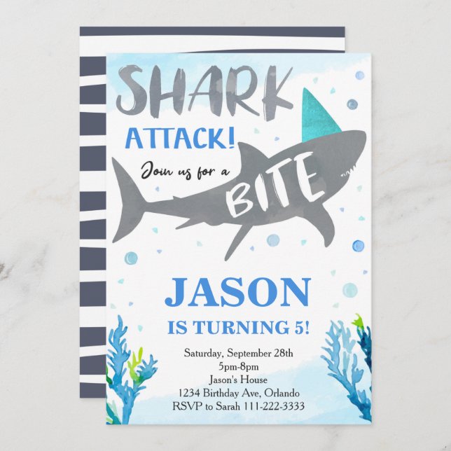 Shark Under The Sea Birthday Invite (Front/Back)