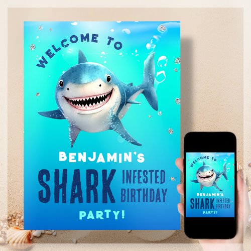 Shark Under The Sea Birthday Party Welcome Poster