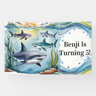 Shark Under The Sea Boy Birthday Banner