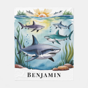 Shark Under The Sea Boy Birthday Gift Fleece Blanket