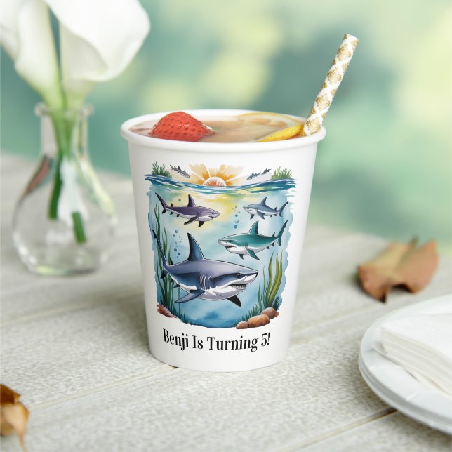 Shark Under The Sea Boy Birthday Paper Cups (Insitu)