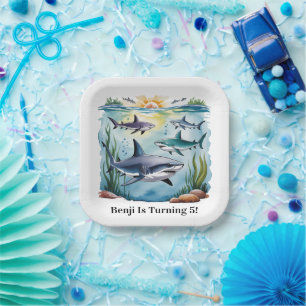 Shark Under The Sea Boy Birthday Paper Plates