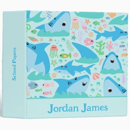 Shark Under The Sea Cute Personalized Pattern 3 Ring Binder