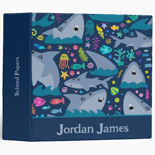 Shark Under The Sea Cute Personalized Pattern 3 Ring Binder