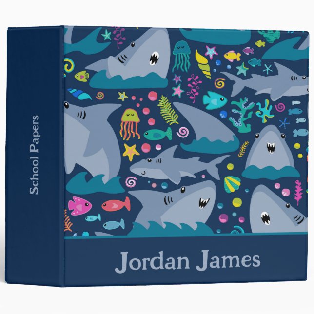 Shark Under The Sea Cute Personalized Pattern 3 Ring Binder (Front/Spine)