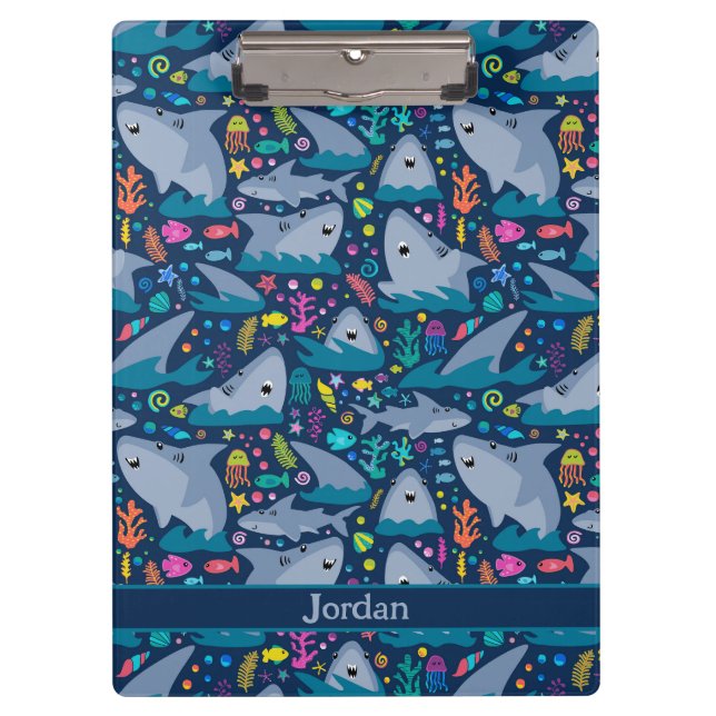 Shark Under The Sea Cute Personalized Pattern Clipboard (Front)