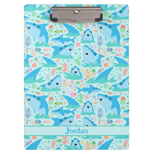 Shark Under The Sea Cute Personalized Pattern Clipboard (Front)