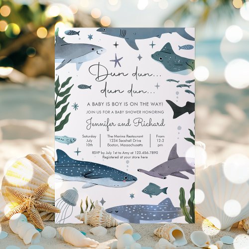 Shark Under the Sea Ocean Animals Baby Shower Invitation