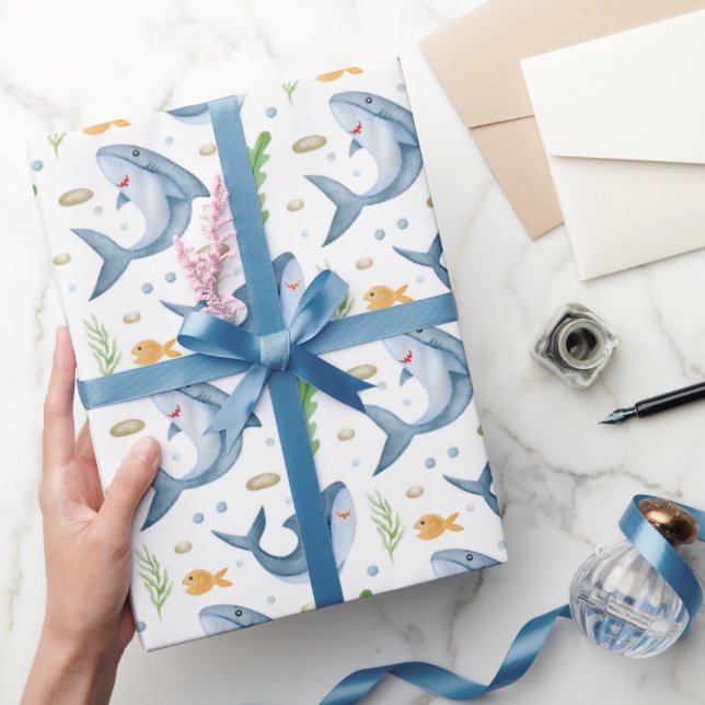 Shark Under the Sea White Gift Wrapping Paper (Gifting)