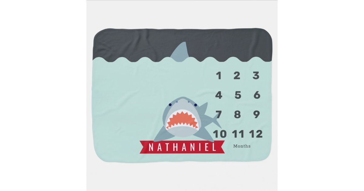 Shark Under Water Blue Boy Monthly Milestone Baby Blanket | Zazzle