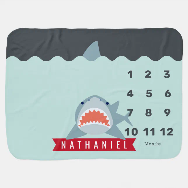 Shark Under Water Blue Boy Monthly Milestone Baby Blanket | Zazzle
