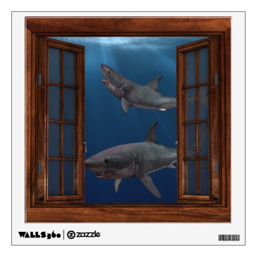 Shark Under Water Ocean Fantasy Faux Window Wall Decal