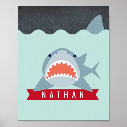 Shark Underwater Blue Boy Kids Room Nursery Art Poster