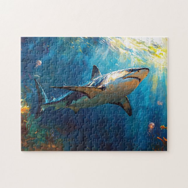 Shark Underwater With Jellyfish Jigsaw Puzzle (Horizontal)