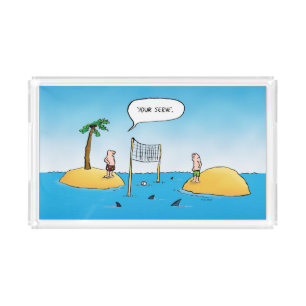 Shark Volleyball Funny Cartoon Acrylic Tray