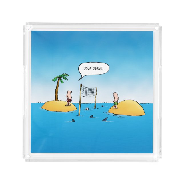 Shark Volleyball Funny Cartoon Acrylic Tray (Front)