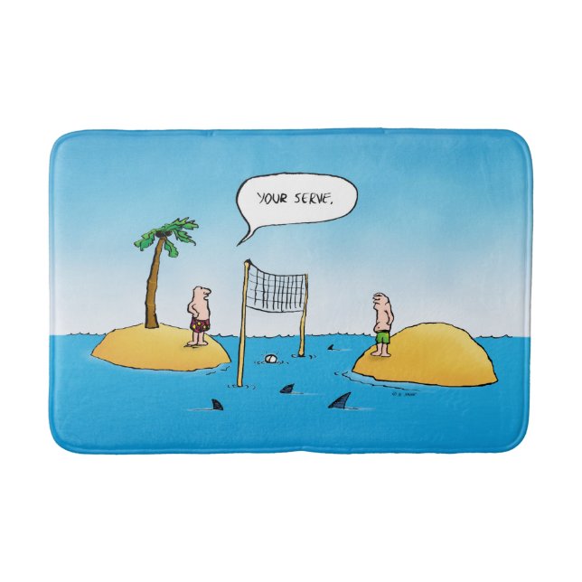Shark Volleyball Funny Cartoon Bathroom Mat (Front)