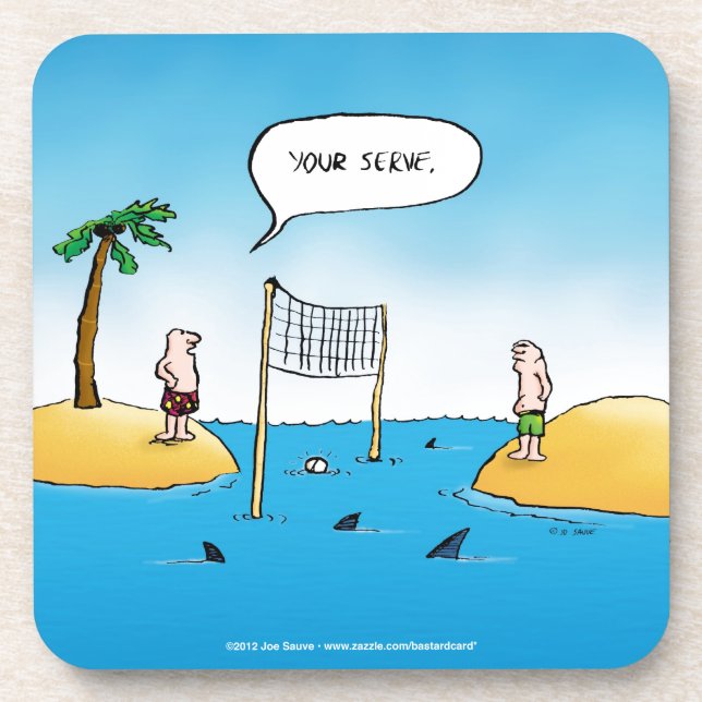 Shark Volleyball Funny Cartoon Beverage Coaster (Front)