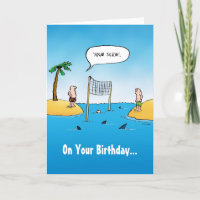 Shark Volleyball Funny Cartoon Birthday Card