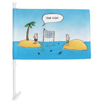 Shark Volleyball Funny Cartoon Car Flag by BastardCard at Zazzle