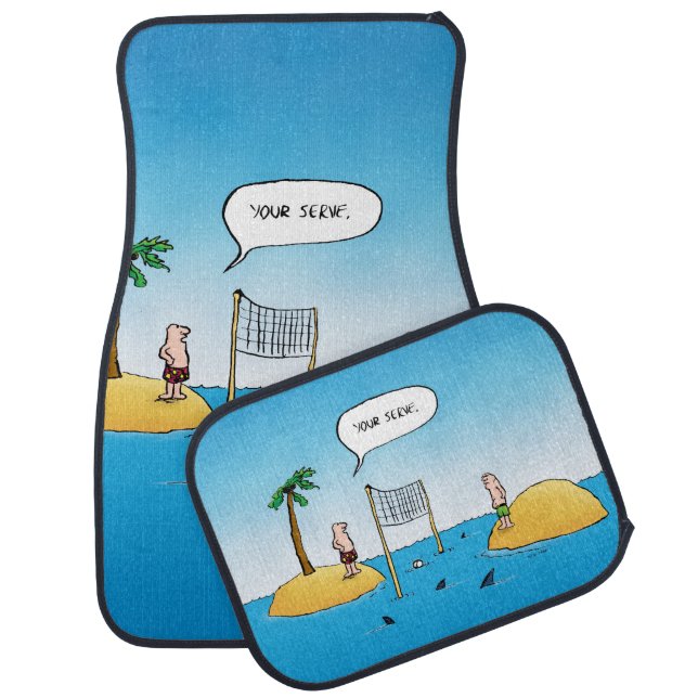 Shark Volleyball Funny Cartoon Car Mat (Set)