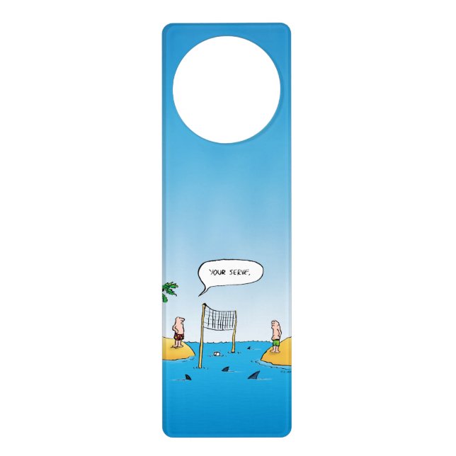 Shark Volleyball Funny Cartoon Door Hanger (Front)
