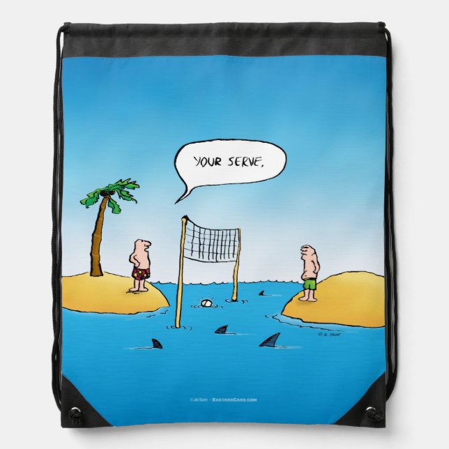 Shark Volleyball Funny Cartoon Drawstring Bag (Front)