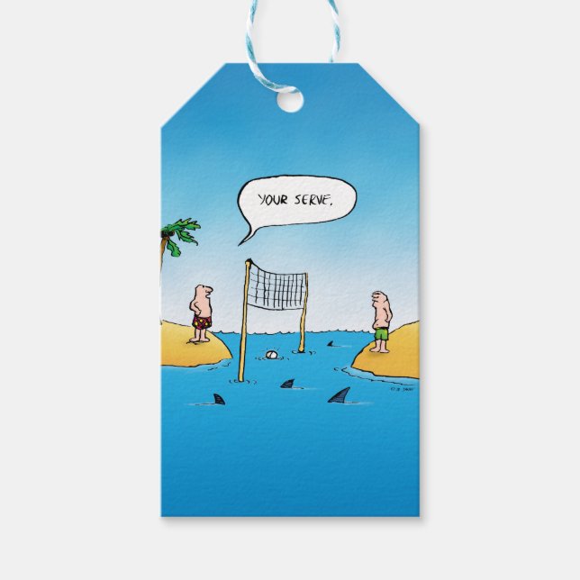 Shark Volleyball Funny Cartoon Gift Tags (Front)