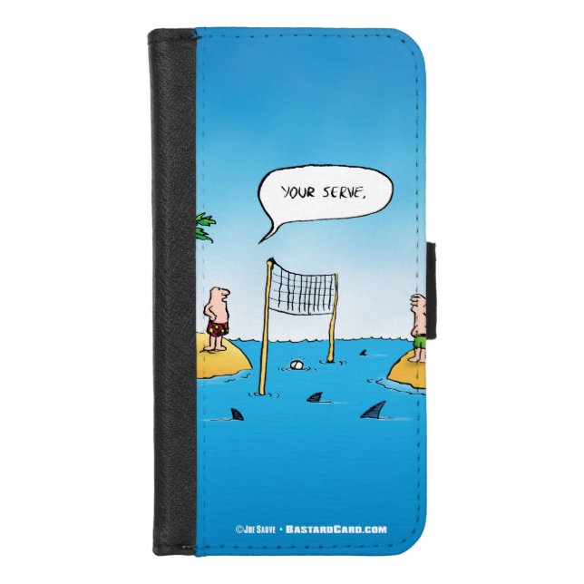 Shark Volleyball Funny Cartoon iPhone Wallet Case (Front)