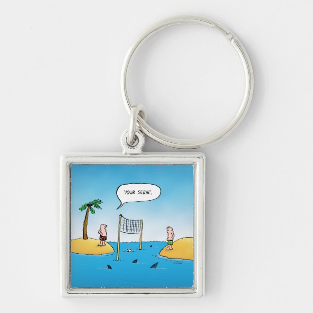 Shark Volleyball Funny Cartoon Keychain (Front)